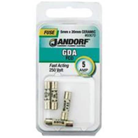 Jandorf Ceramic Fuse, GDA Series, Fast-Acting, 5A, 250V AC 3398310